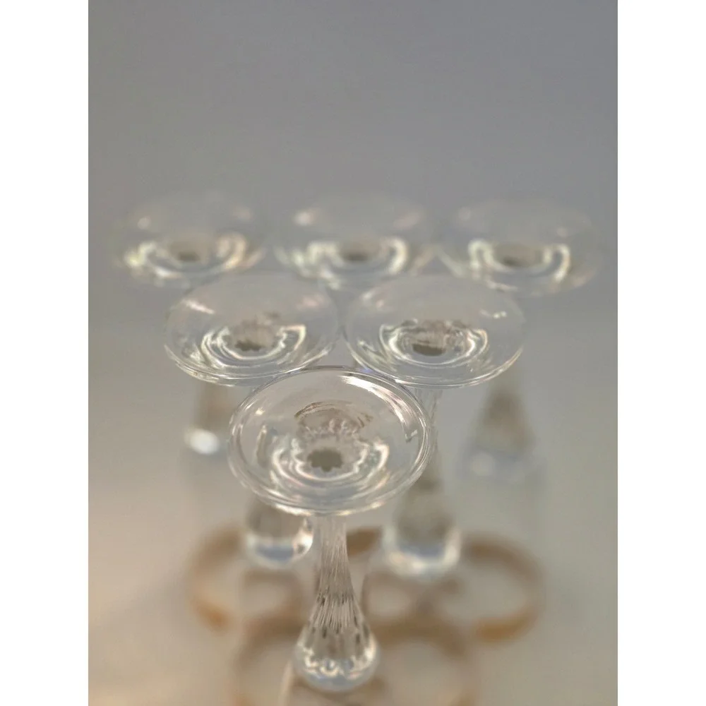 Vintage Greek Key Gold Rim Champagne Flutes Swirl‎ Stem Set of 6 8.75 Inch